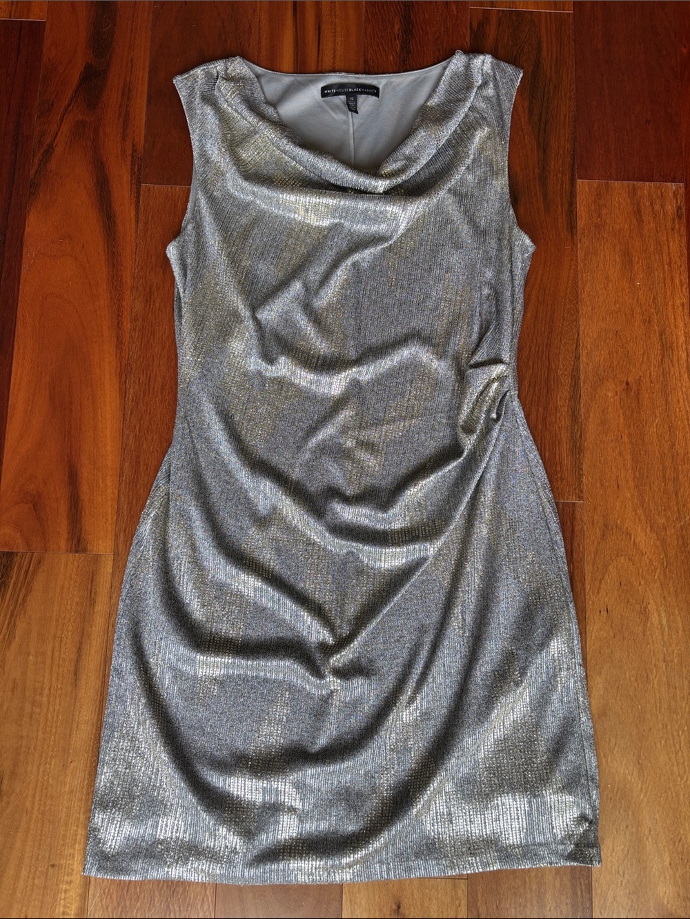 Sleeveless Silver Metallic Cowl Neck Dress
